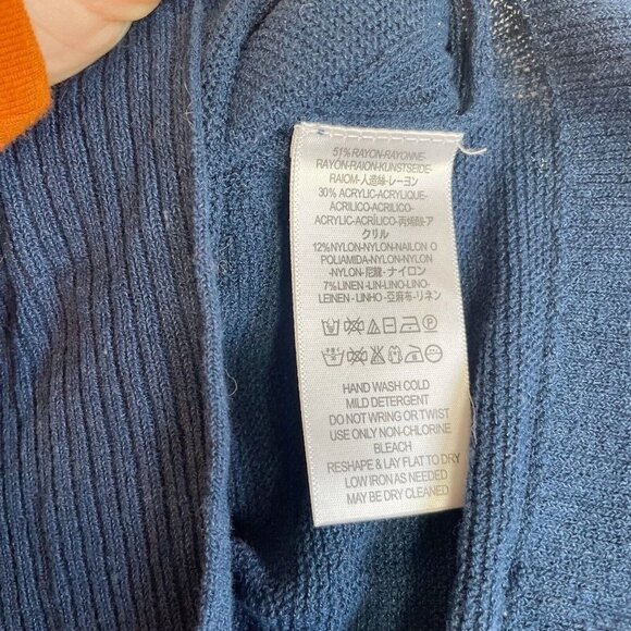 Free People Criss Cross Pullover Tunic Sweater Navy Blue S Long Sleeve Knit Slit - Picture 4 of 6